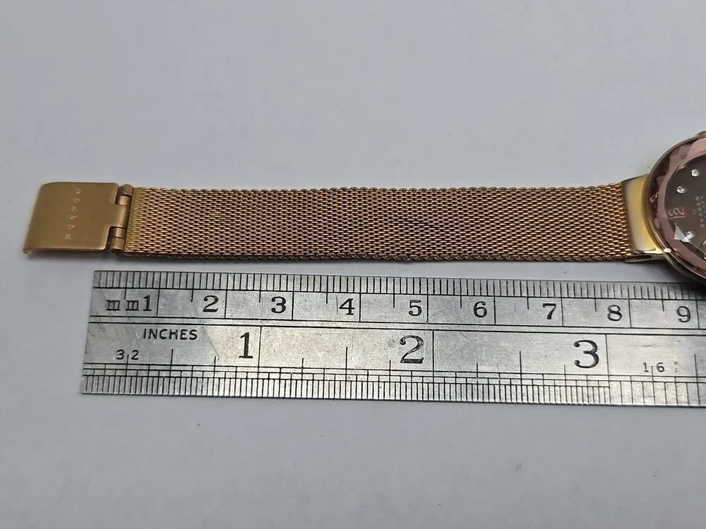 Skagen Leonora Faceted Crystal Rose Gold Mesh Watch Brown MOP New Battery